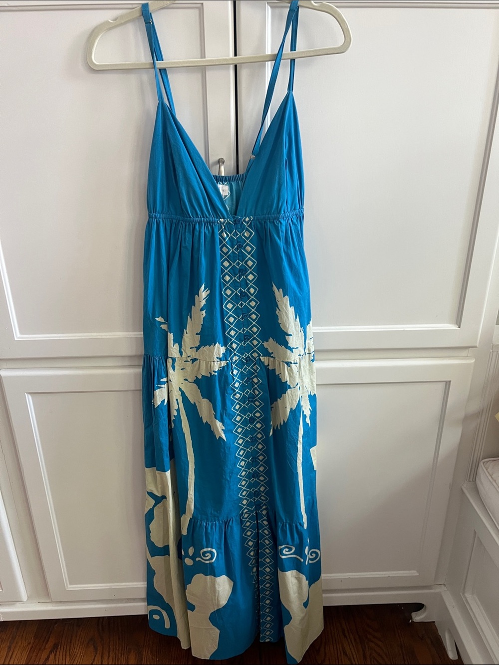 Blue Palm-Print V-Neck Maxi Dress